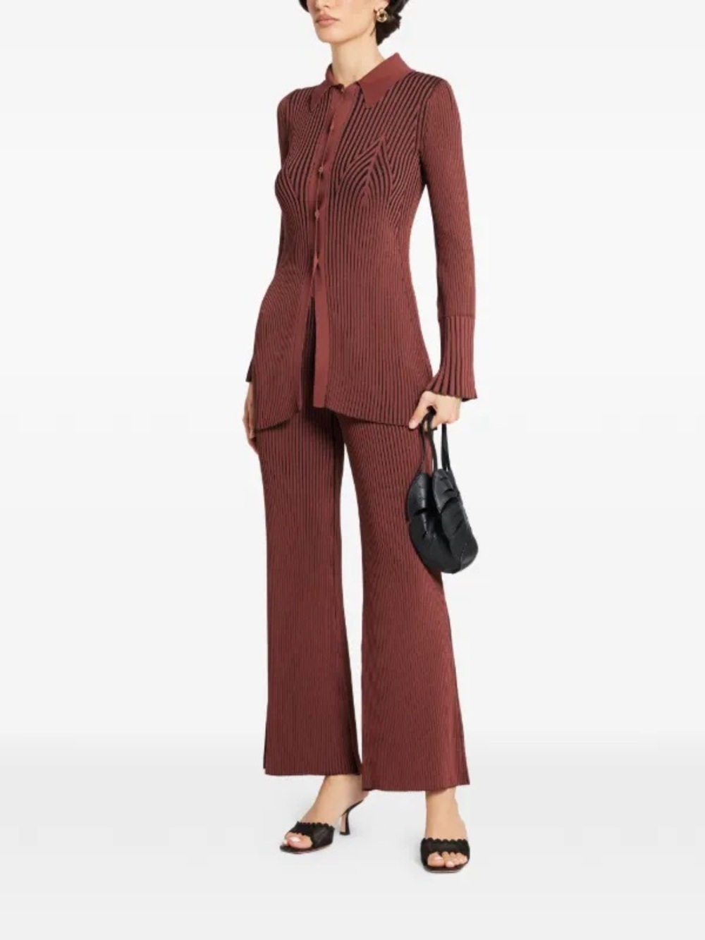Simon Miller Val Ribbed Knit Pants and Top Set in Deep Brown